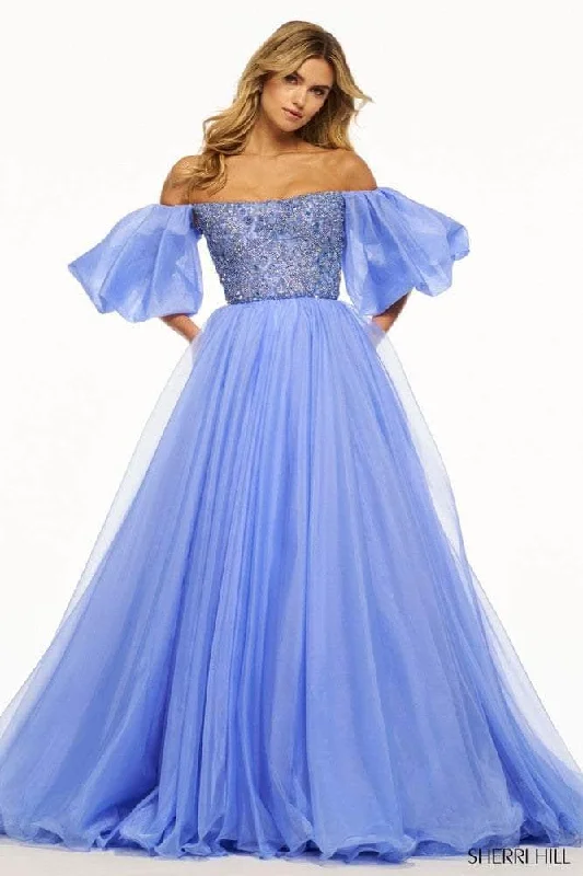 gown dresses for special occasionsSherri Hill 56052 - Straight Across Puffed Sleeve Ballgown