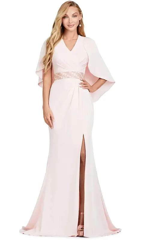 gown dresses with pocketsAshley Lauren 11416 - Embellished Waist V Neck Gown