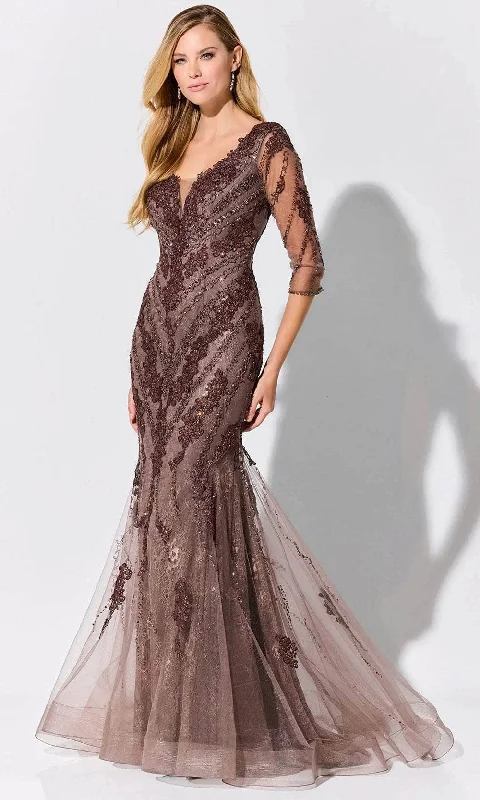 sheer gown dressesIvonne D ID317 - Stone Accented Mermaid Gown