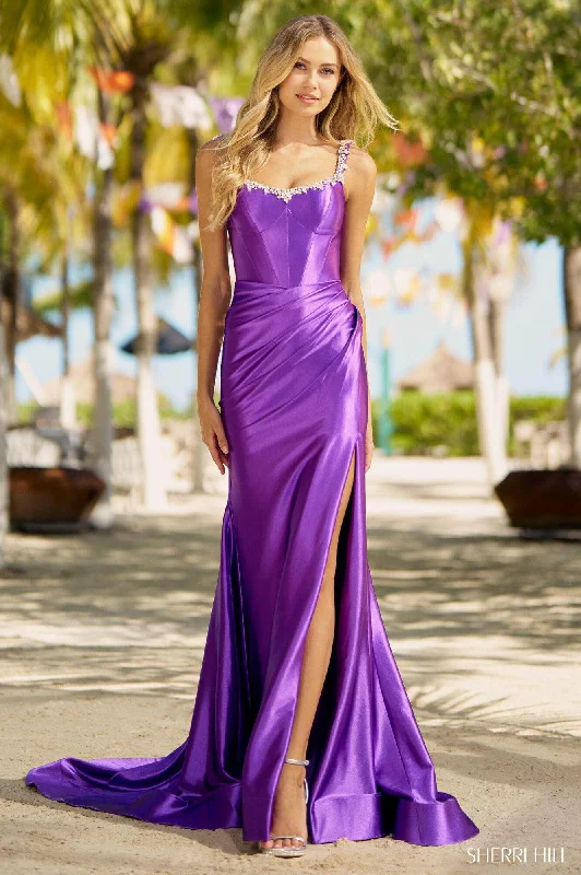 petite gown dressesSherri Hill 56059 - Draped Metallic Mermaid Gown