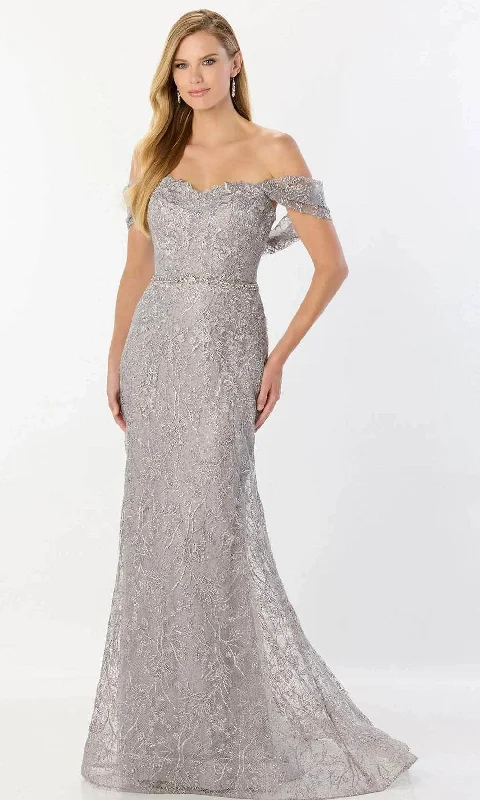 gown dress styling ideasMontage by Mon Cheri M2238 - Off-Shoulder Stone Accent Gown