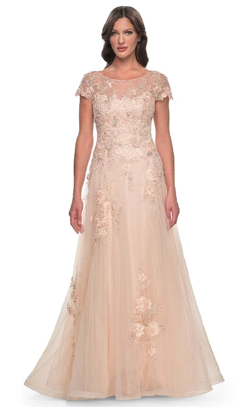 gown dress colors of the seasonLa Femme 31198 - Lace Applique Short Sleeve Gown