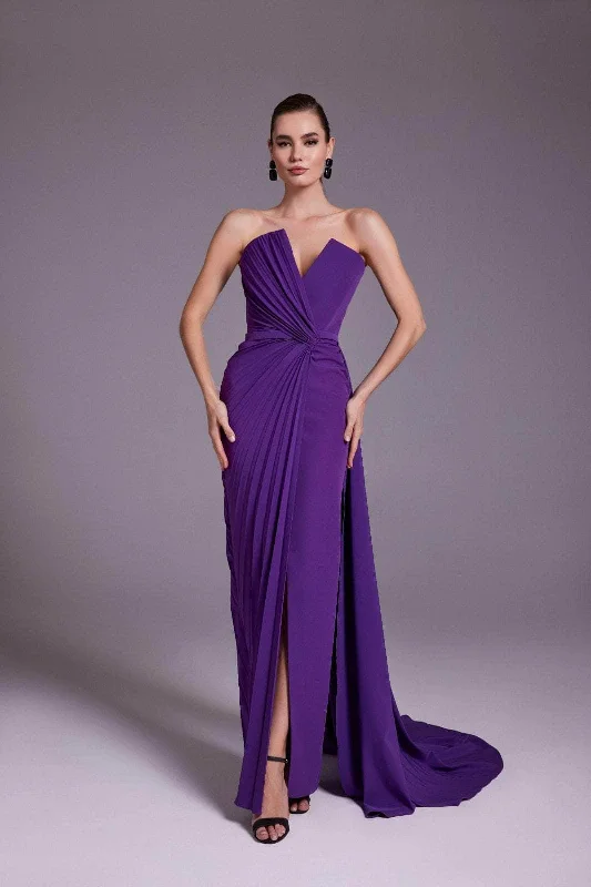 velvet gown dressesMNM COUTURE N0532 - V-Neck Gown