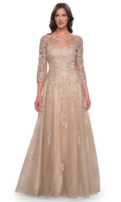 gown dress shopping guidesLa Femme 30859 - Bateau Neck Embroidered Gown