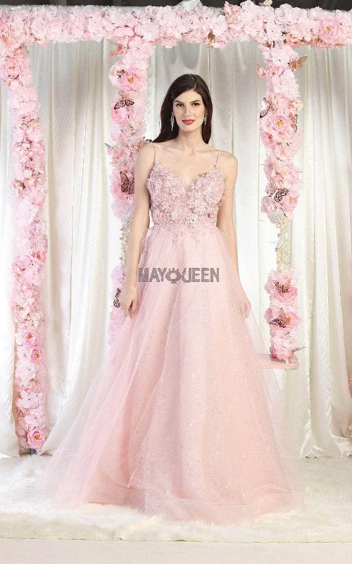 after-party gown dressesMay Queen RQ8024 - Floral Appliqued Gown