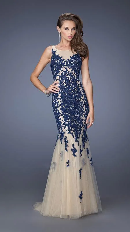 formal gown dressesLa Femme - Lavish Lace Applique Sleeveless Long Gown 19916