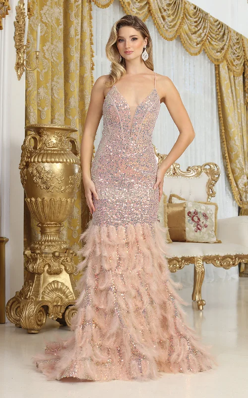 floral gown dressesMay Queen RQ8076 - Feathered Gown