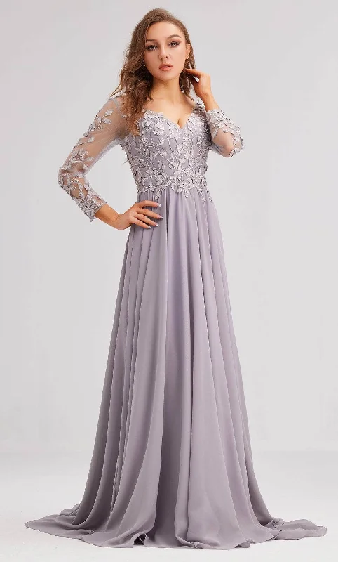 illusion sleeve gown dressesJ'Adore Dresses J23037 - Embroidered Gown