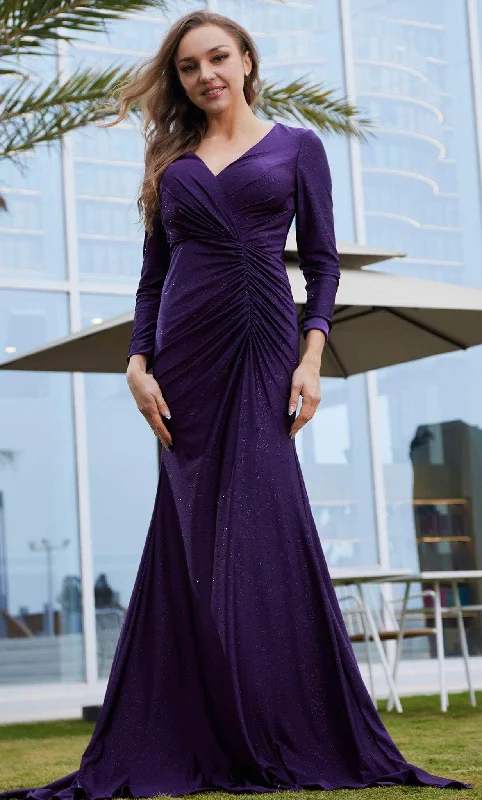 cap sleeve gown dressesJ'Adore Dresses J23007 - Long Sleeve Gown