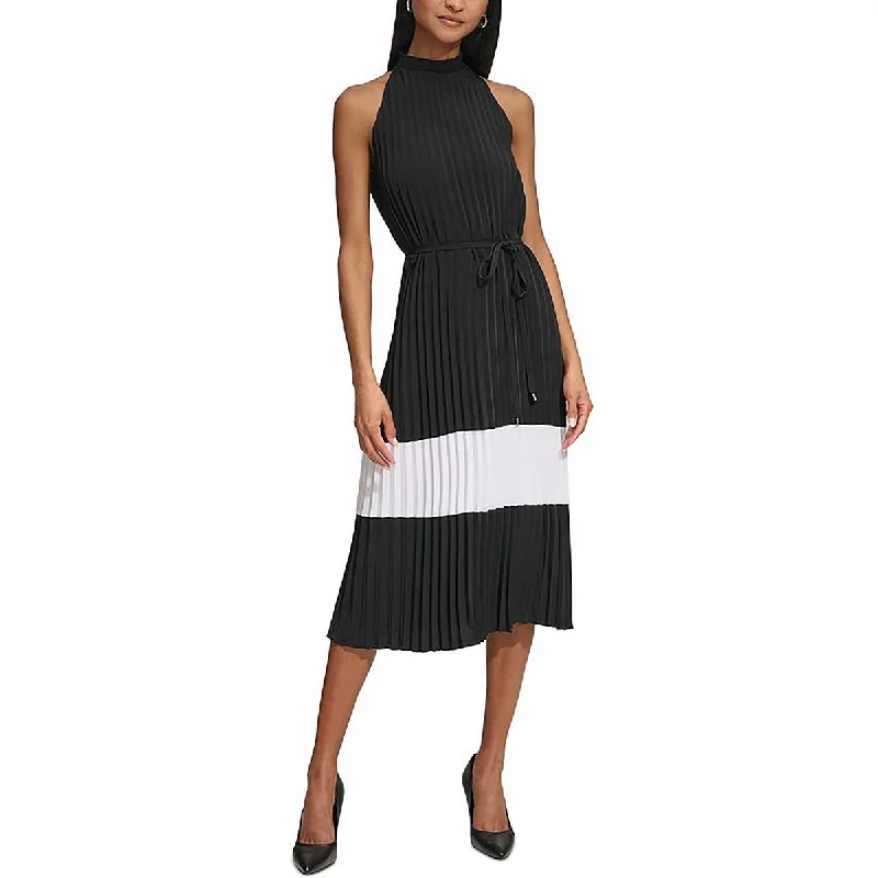 breathable midi dressesWomens Pleated Smocked Neck Midi Dress