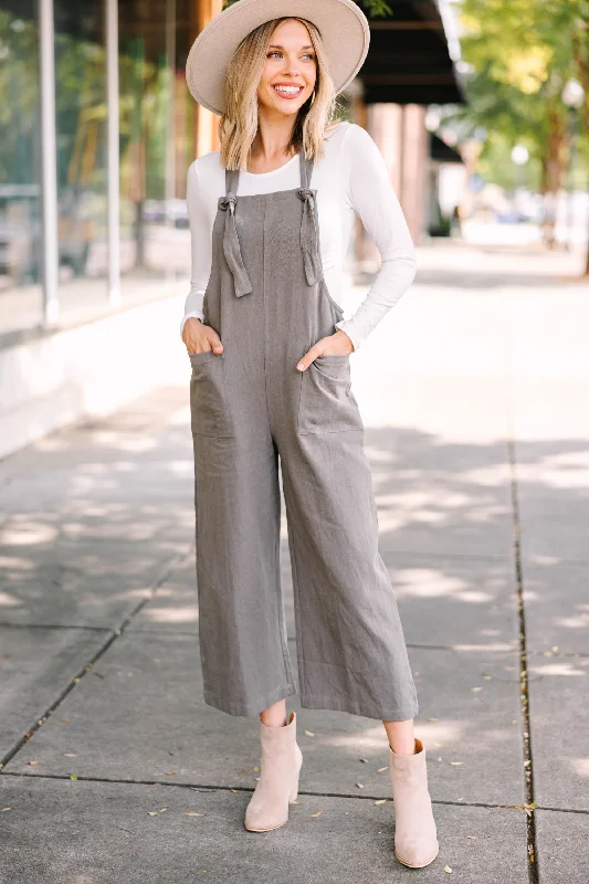 women's jumpsuits for casual gatheringsHave A Little Fun Charcoal Gray Jumpsuit