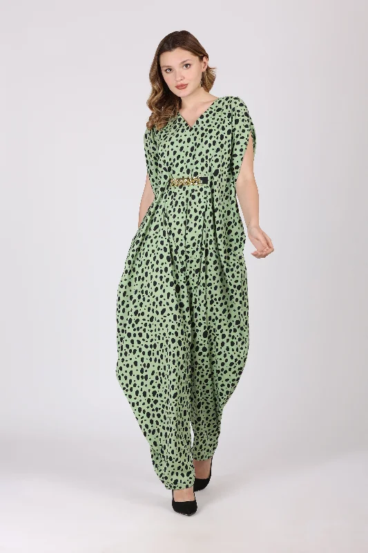 women's chic jumpsuitsWomen Pastel Pista Green Crepe Digital Print Jump Suit