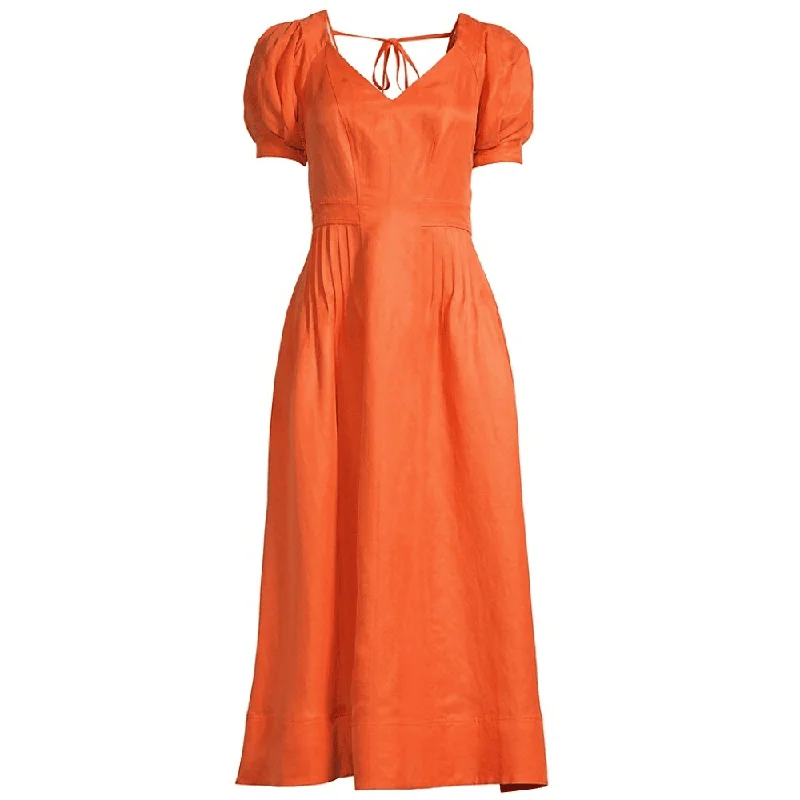 body-hugging midi dressesTed Baker Women's Orange Opalz Puff-Sleeve Midi Dress