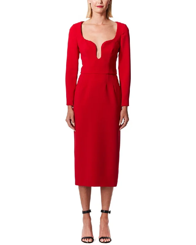 casual chic midi dressesCarolina Herrera 3/4-Sleeve U-Neck Midi Dress