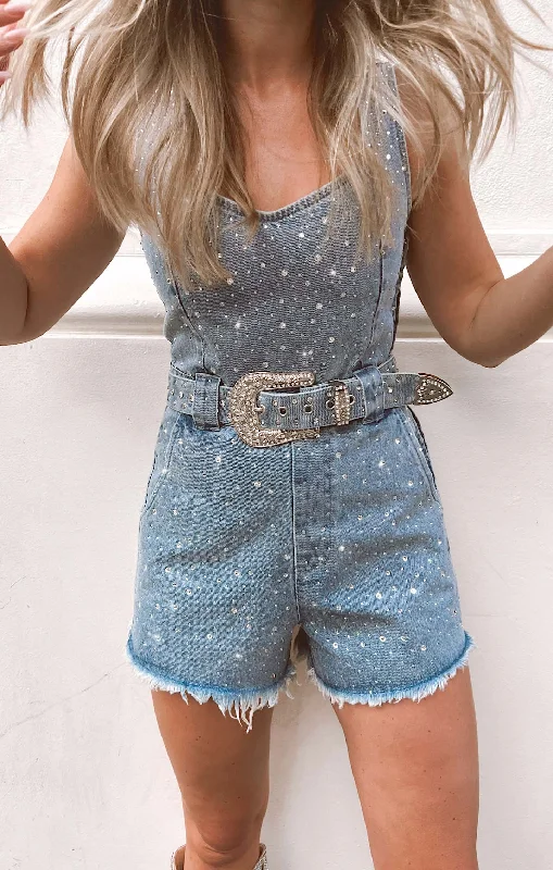 women's jumpsuits for maximalist fashionSpears Romper ~ Embellished Indigo