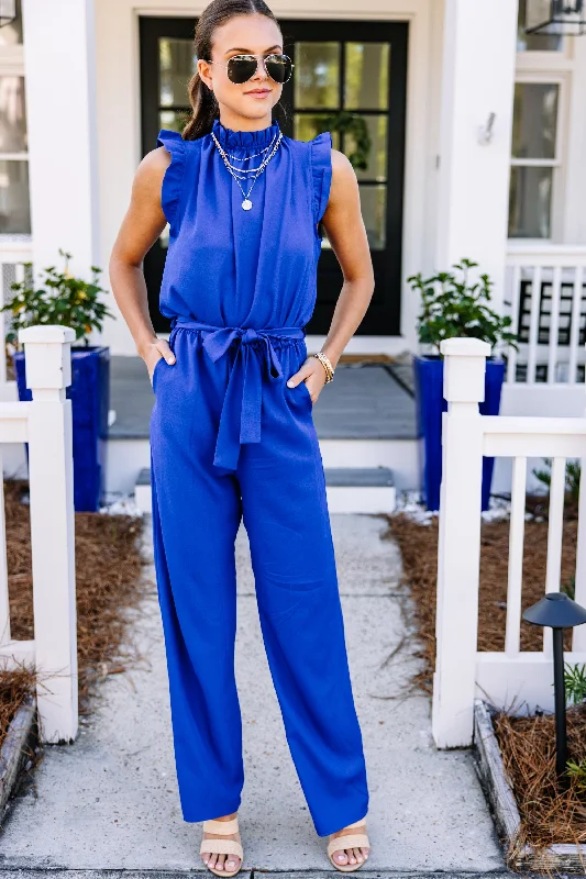 women's jumpsuits for winterPut It To The Test Royal Blue Ruffle Jumpsuit