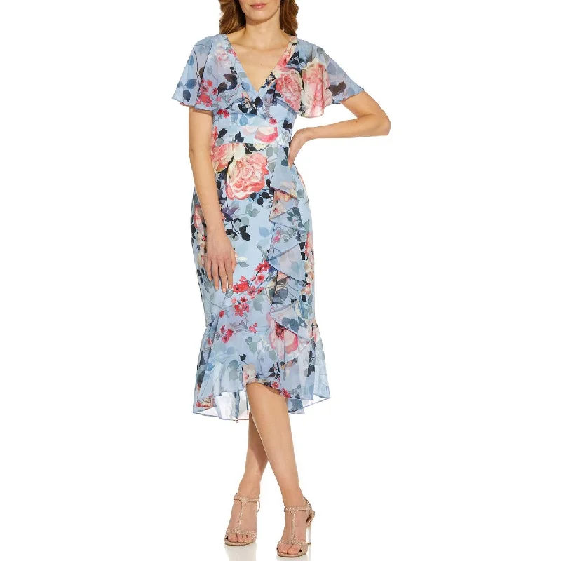 long-sleeved floral midi dressesWomens Floral Midi Wrap Dress