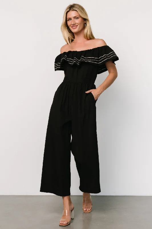 women's jumpsuits for sustainable fashionReyna Off Shoulder Jumpsuit | Black