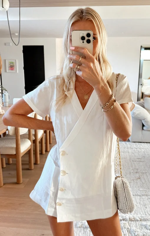 women's chic jumpsuitsBicoastal Blazer Romper ~ White Linen