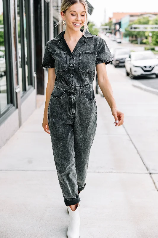 women's jumpsuits with halter necksShow Me Around Black Denim Jumpsuit