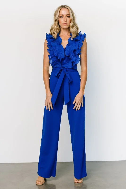 women's jumpsuits with floral printsTyra Ruffle Tank Jumpsuit | Cobalt