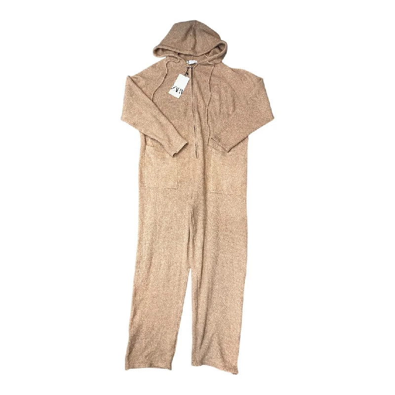 women's jumpsuits with Peter Pan collarsJumpsuit By Zara In Tan, Size:M