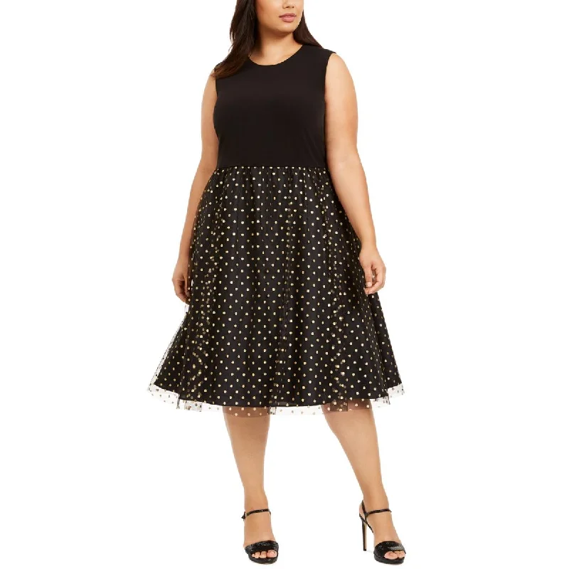 casual midi dressesPlus Womens Mesh Polka Dot Midi Dress