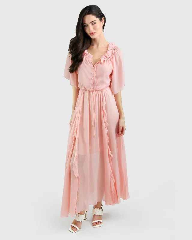 cinched-waist midi dressesAmour Amour Ruffled Midi Dress