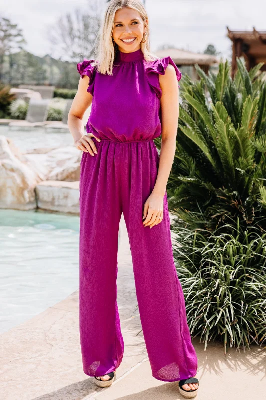 women's jumpsuits with high necksGet Together Magenta Purple Ruffle Jumpsuit