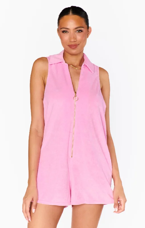 women's jumpsuits with high necksReno Romper ~ Bubblegum Pink Terry