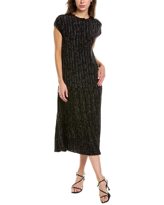 stylish midi dressesFerragamo Chain Print Pleated Silk Midi Dress