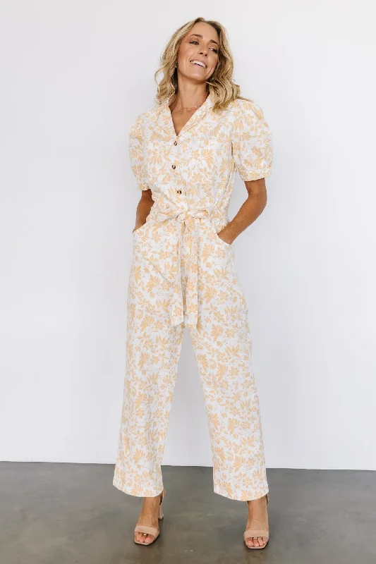 women's jumpsuits for eco-friendly choicesAnnalise Jumpsuit | White + Yellow