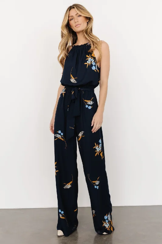 women's jumpsuits with high necksAlameda Halter Jumpsuit | Navy Blue Floral