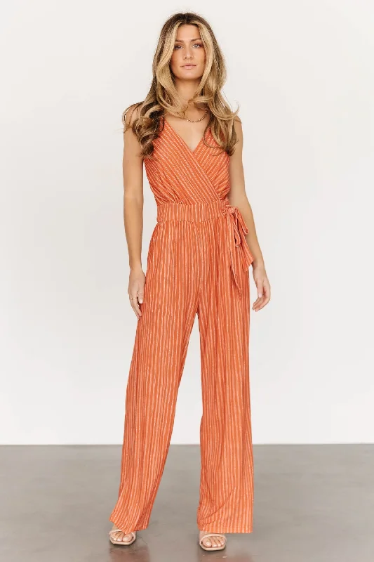 women's fitted jumpsuitsZuri Tank Jumpsuit | Burnt Orange Stripe