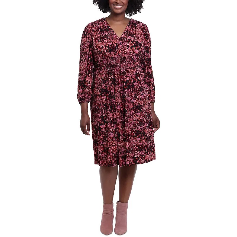 button-down midi dressesPlus Womens Smocked V-neck Midi Dress