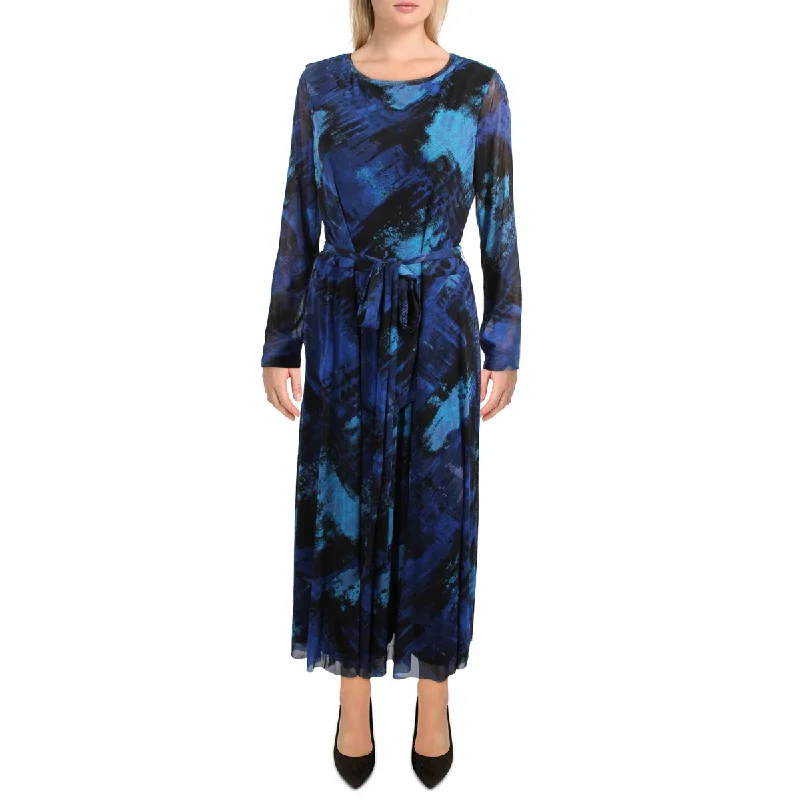 polyester midi dressesWomens Printed Calf Midi Dress