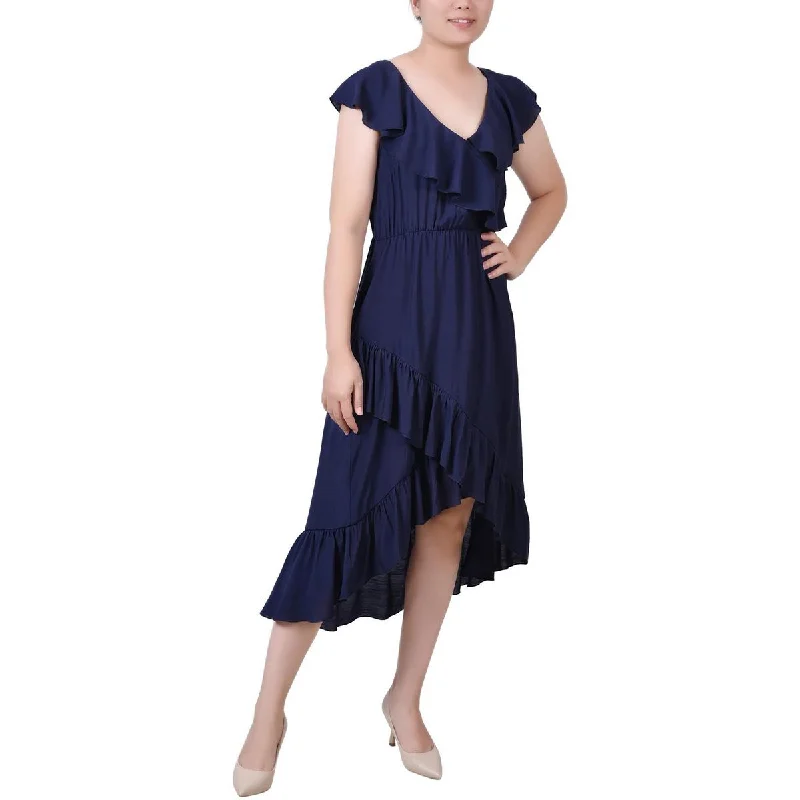 stylish midi dressesPetites Womens Ruffled Hi-Low Midi Dress