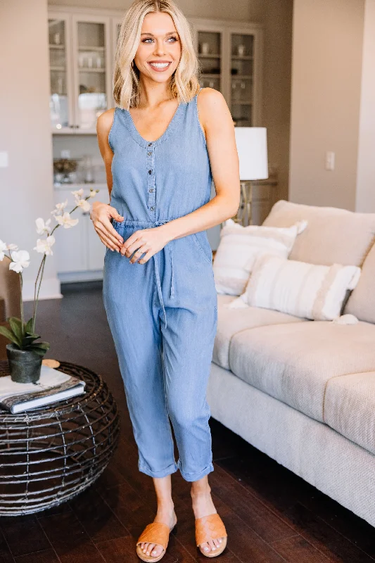 women's formal jumpsuitsAlways Reliable Blue Chambray Jumpsuit