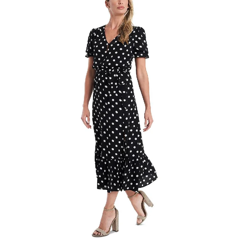 midi dresses for springWomens Polka Dot Button Front Midi Dress