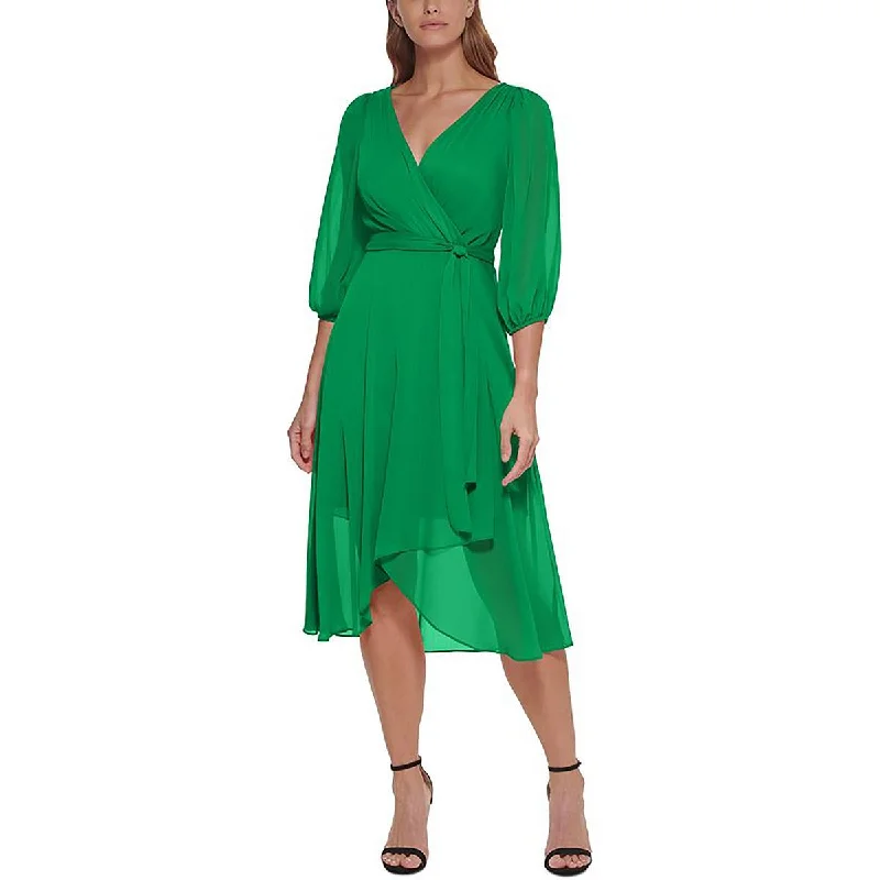 midi dresses for curvesWomens Surplice Faux Wrap Midi Dress