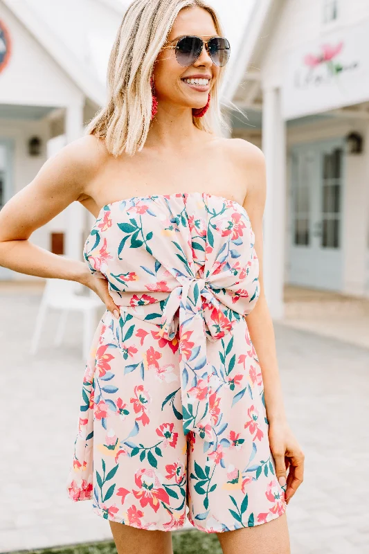 women's jumpsuits with buttonsRun Into You Blush Pink Floral Romper