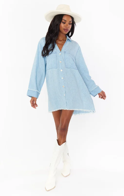 women's ankle-length jumpsuitsWilmington Shirt Dress ~ Light Chambray