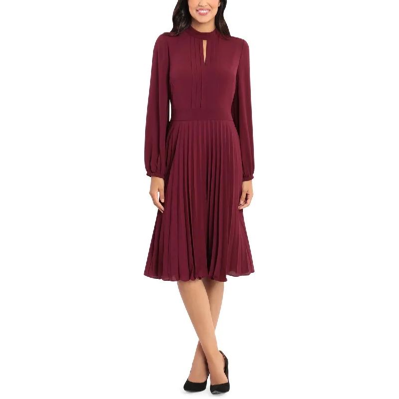 midi fit-and-flare dressesWomens Pleated Keyhole Midi Dress