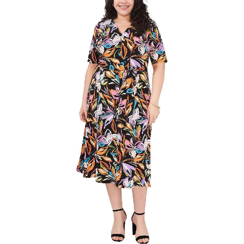 midi dresses for summerPlus Womens Floral Calf Midi Dress