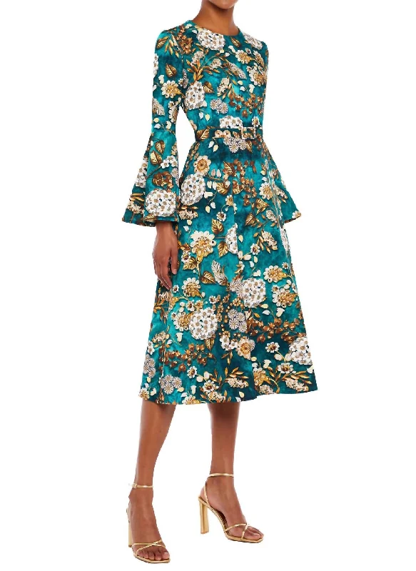 vintage midi dressesWillow Aop Crepe Midi Dress In Teal