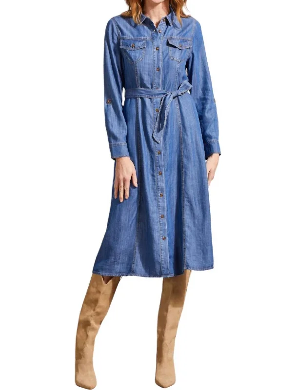 quick-dry midi dressesButton Front Midi Dress In Blue Jay