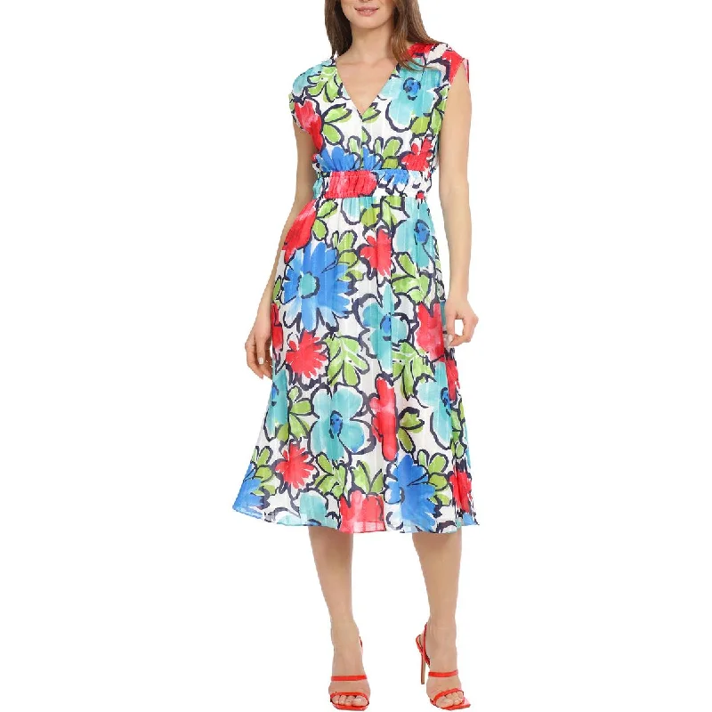 women's midi dressesWomens Floral V-Neck Midi Dress