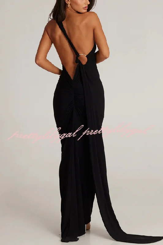 maxi dresses for warm weatherSexy Backless Pleated Slim Solid Color Sleeveless Elegant Maxi Dress