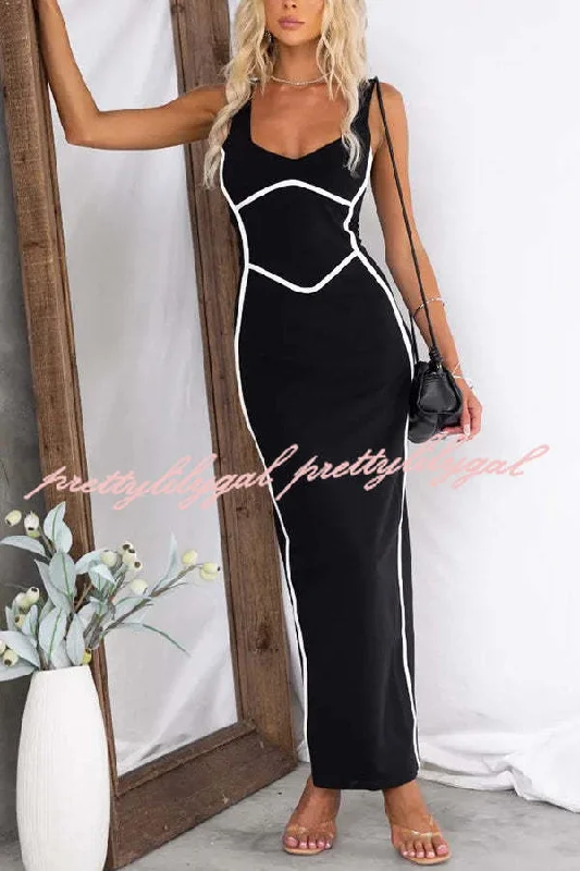 maxi dresses for cocktail partiesIn The Heads Turn Line Trim Bodycon Stretch Maxi Dress