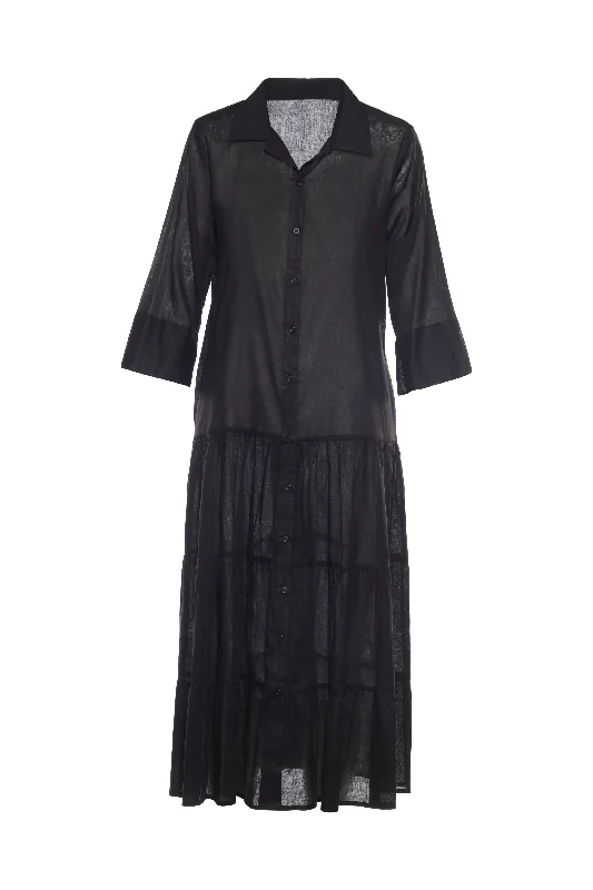 maxi dresses with zippersSolid Black KikiSol Button Down Maxi Dress